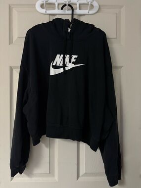Nike Crop Black Hoodie with White Swoosh Logo